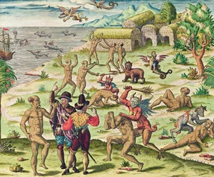 Cacodemonio atacando a los salvajes, de «Americae Tertia Pars....», 1562
